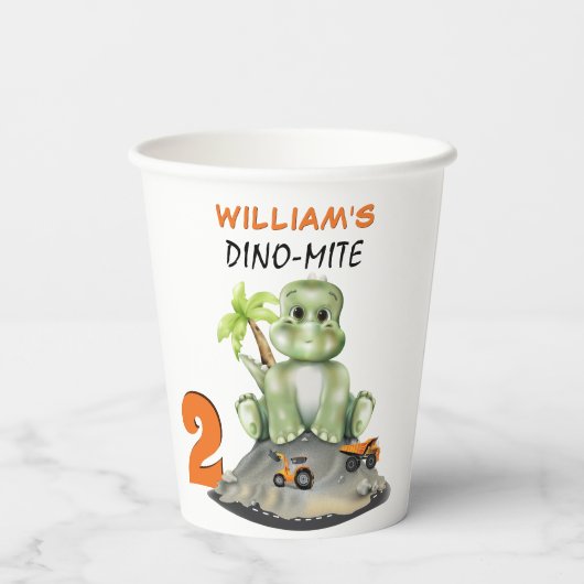 Gobelets En Papier Dinosaur Construction Boy Anniversaire (Verso)