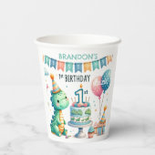 Gobelets En Papier Dinosaur Dino 1ère fête d'anniversaire (Verso)