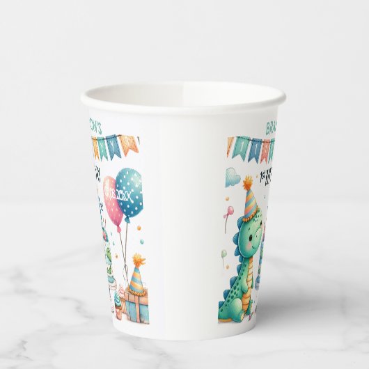 Gobelets En Papier Dinosaur Dino 1ère fête d'anniversaire (Gauche)