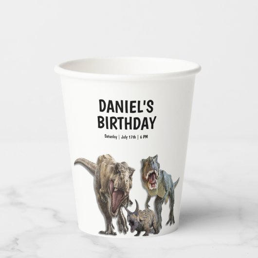 Gobelets En Papier Dinosaur fête d'anniversaire imprimable, Dino Part (Recto)