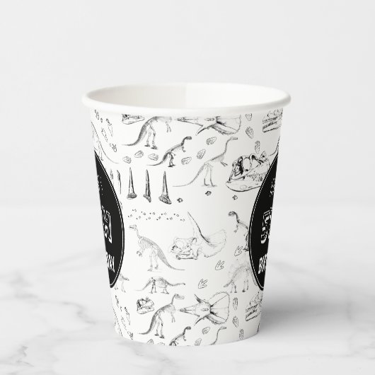 Gobelets En Papier Dinosaur Os Fossiles Motifs Âge d'anniversaire (Gauche)