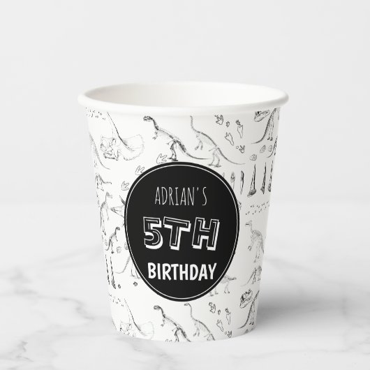 Gobelets En Papier Dinosaur Os Fossiles Motifs Âge d'anniversaire (Recto)