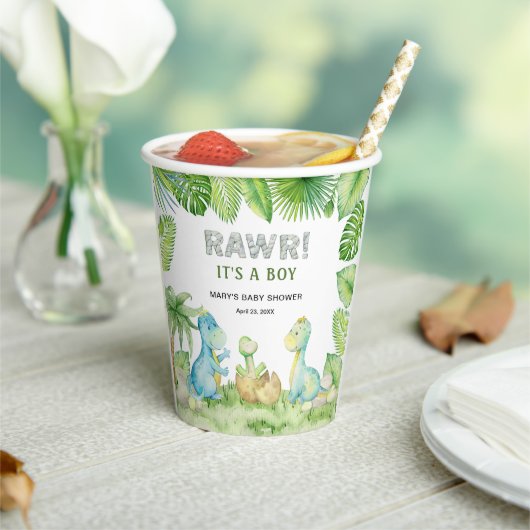 Gobelets En Papier Dinosaur Rawr C'est un Baby shower garçon (Insitu)