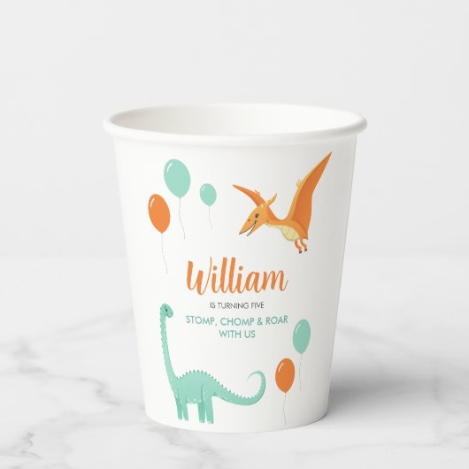 Gobelets En Papier Dinosaur Stomp Chomp Rawr Birthday Party Boy (Verso)