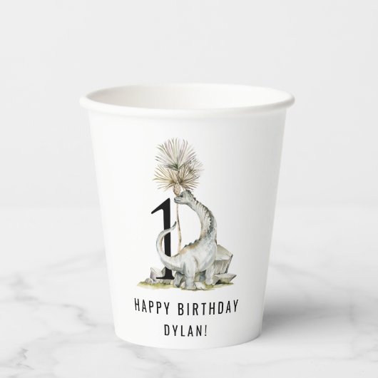Gobelets En Papier Dinosaur Thème 1ère fête d'anniversaire (Recto)