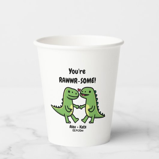 Gobelets En Papier Dinosaur valentines tasse de papier (Recto)