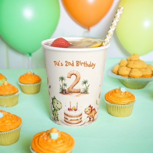 Gobelets En Papier Dinosaure à deux rapports 2e anniversaire
