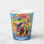 Gobelets En Papier dinosaure anniversaire coloré mignon (Recto)