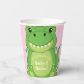 Gobelets En Papier Dinosaure Baby shower T-Rex Rose Girl (Verso)