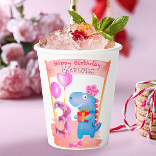 Gobelets En Papier Dinosaure Cute Girly 3 ans Anniversaire