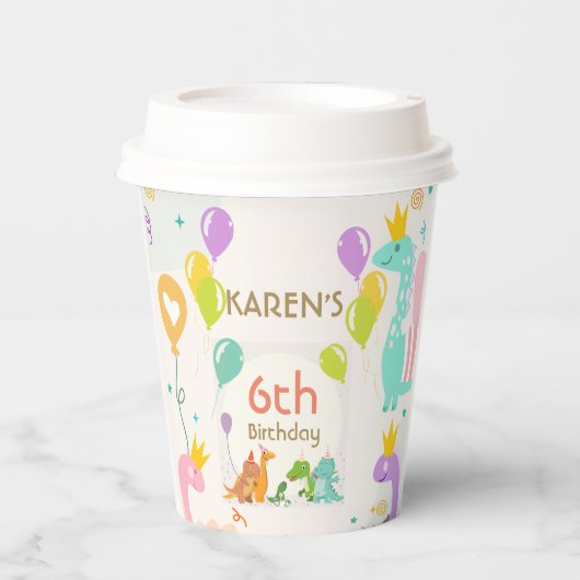 Gobelets En Papier Dinosaure de Whimsical Princess Anniversaire (Recto)