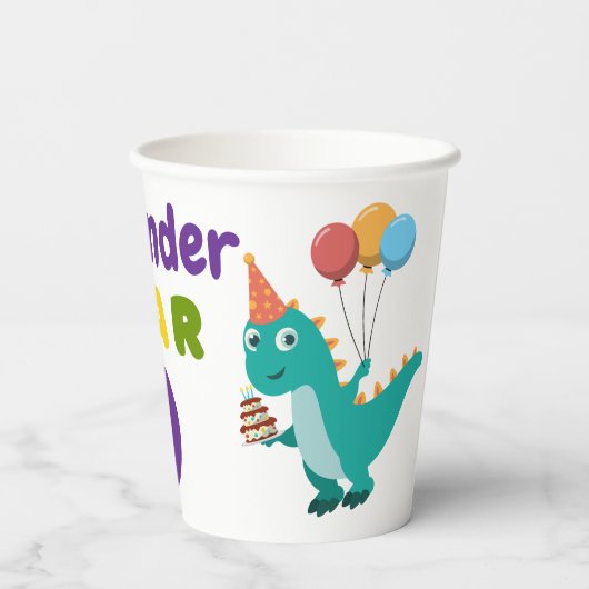 Gobelets En Papier Dinosaure Joueur trois ans Anniversaire (Verso)