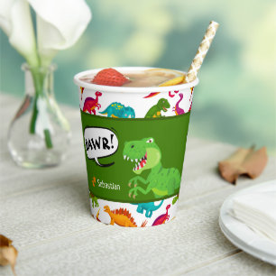 Gobelets En Papier Dinosaure Motif avec le nom T-Rex fête d'anniversa