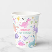Gobelets En Papier Dinosaure rose fête d'anniversaire (Recto)