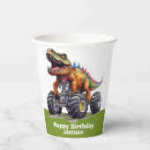 Gobelets En Papier Dinosaure vert T-Rex Monster Truck thème (Recto)
