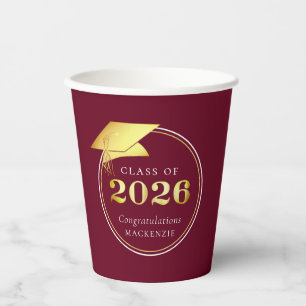 Gobelets En Papier Diplômé 2026 Faux Métallisé Or Bordeaux