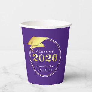 Gobelets En Papier Diplômé 2026 Pourpre Faux Métallisé Or