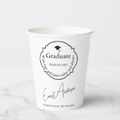 Gobelets En Papier Diplômé noir et blanc Moderne Élégant Graduation (Recto)