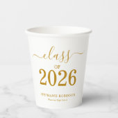 Gobelets En Papier Diplômés de 2026 écriture moderne dorée (Recto)