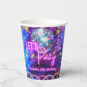 Gobelets En Papier Disco Ball Let's Party Neon rose Fille Fille Fête (Recto)
