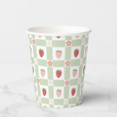 Gobelets En Papier Disposable Strawberry Gingham Pastel Green (Verso)