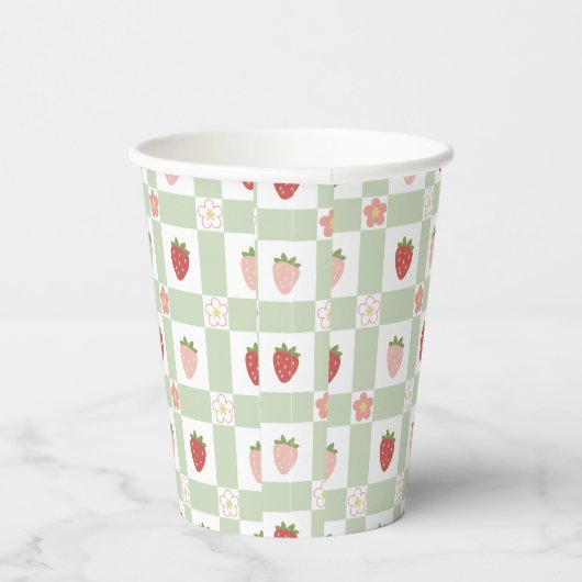 Gobelets En Papier Disposable Strawberry Gingham Pastel Green (Droite)