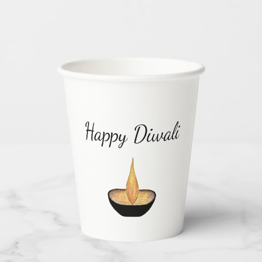 Gobelets En Papier Diwali Diya Lamp Flamme Elegant Gold Glitter (Verso)