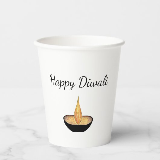 Gobelets En Papier Diwali Diya Lamp Flamme Elegant Gold Glitter (Recto)