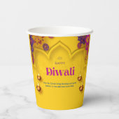 Gobelets En Papier Diwali Salutation jaune violet floral personnalisé (Verso)
