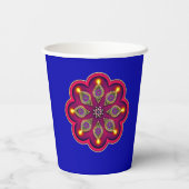 Gobelets En Papier Diwali Violet Diya flamme Lotus Mandala Bleu (Verso)