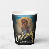 Gobelets En Papier Dix-huit 18e anniversaire script photo clé or (Verso)