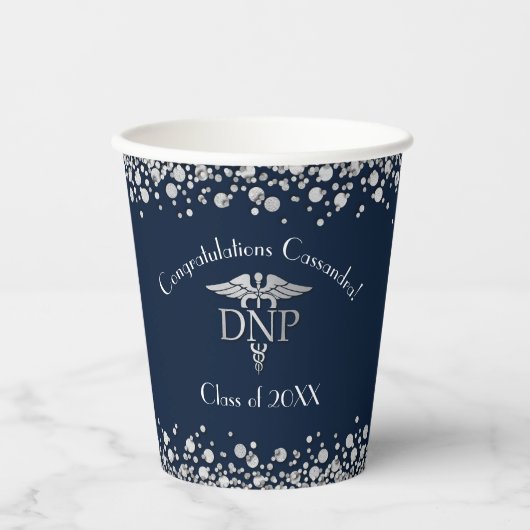 Gobelets En Papier Doctor Nursing Practice Graduation NavyBlue Silver (Recto)
