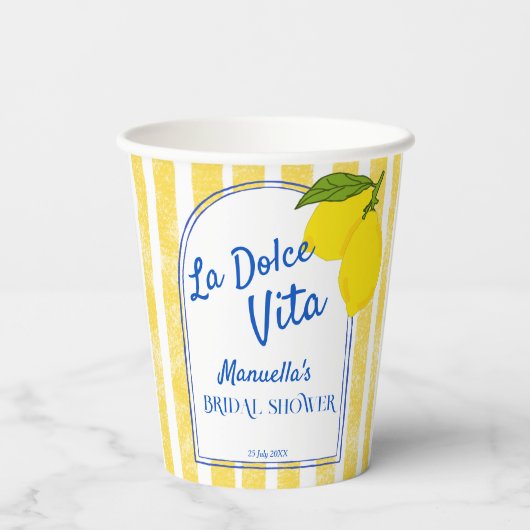 Gobelets En Papier Dolce vita jaune citrons italien douche nuptiale (Verso)