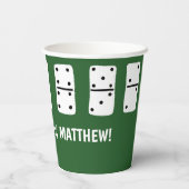 Gobelets En Papier Dominos blancs avec points noirs sur vert (Verso)