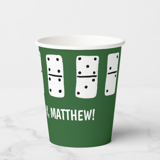 Gobelets En Papier Dominos blancs avec points noirs sur vert (Verso)