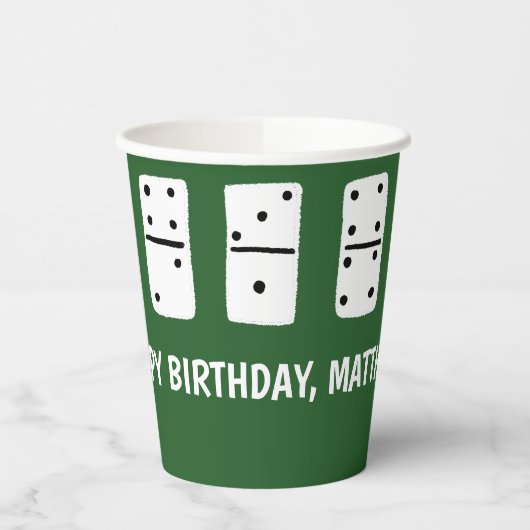 Gobelets En Papier Dominos blancs avec points noirs sur vert (Gauche)