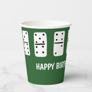 Gobelets En Papier Dominos blancs avec points noirs sur vert