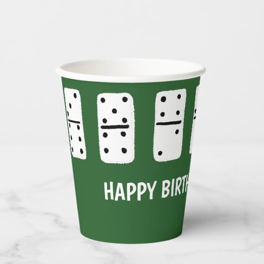 Gobelets En Papier Dominos blancs avec points noirs sur vert (Recto)