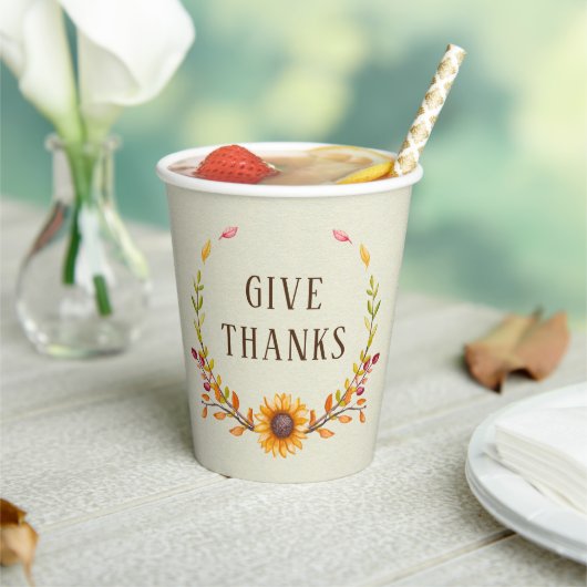 Gobelets En Papier Donnez Merci Russe Boho Sunflower Thanksgiving (Insitu)