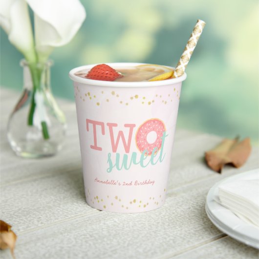 Gobelets En Papier Donut rose et or Deux doux 2e anniversaire (Insitu)