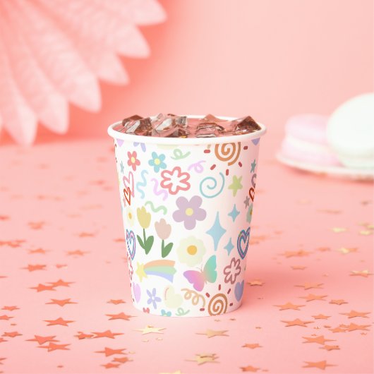Gobelets En Papier Doodé motif pastel (Insitu)