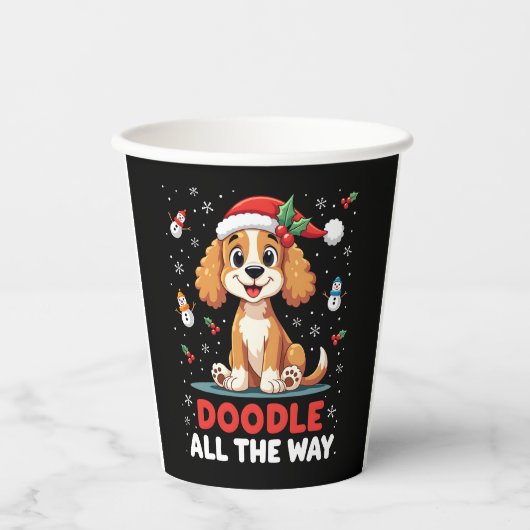 Gobelets En Papier Doodle All The Way Funny Goldendoodle Santa Hat Ch (Recto)