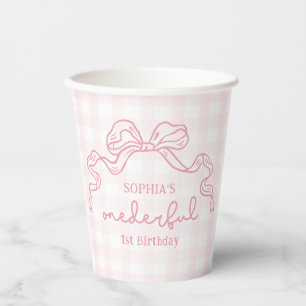 Gobelets En Papier Doodle Pink Bow Baby Girl 1er anniversaire