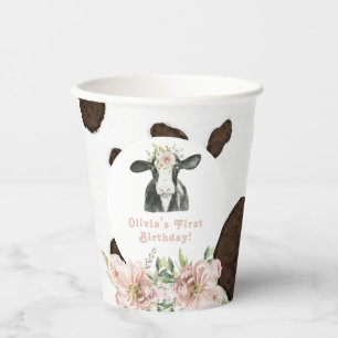 Gobelets En Papier DOTTIE Holy Cow Cute Floral Farm 1er Anniversaire