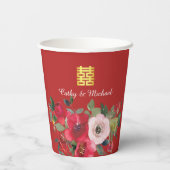 Gobelets En Papier Double bonheur floral aquarelle rose moderne (Verso)