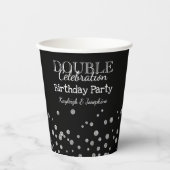 Gobelets En Papier Double fête d'anniversaire Black & Silver (Recto)