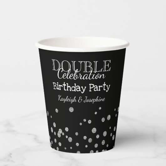 Gobelets En Papier Double fête d'anniversaire Black & Silver (Recto)