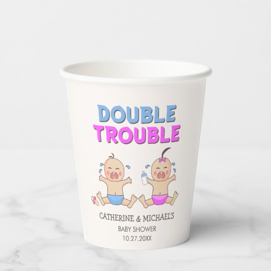 Gobelets En Papier Double Trouble Twin Boy & Girl Baby shower (Verso)
