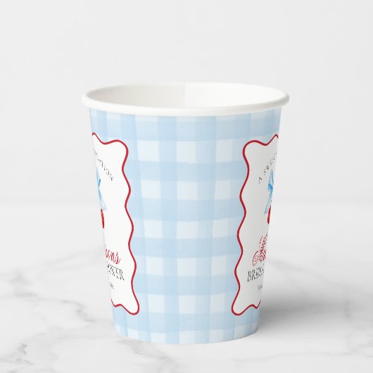 Gobelets En Papier Douce Cerise Bleue Coquette Gingham Mariage (Gauche)