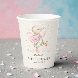 Gobelets En Papier Douce Fête de Naissance Canard Vintage Fille